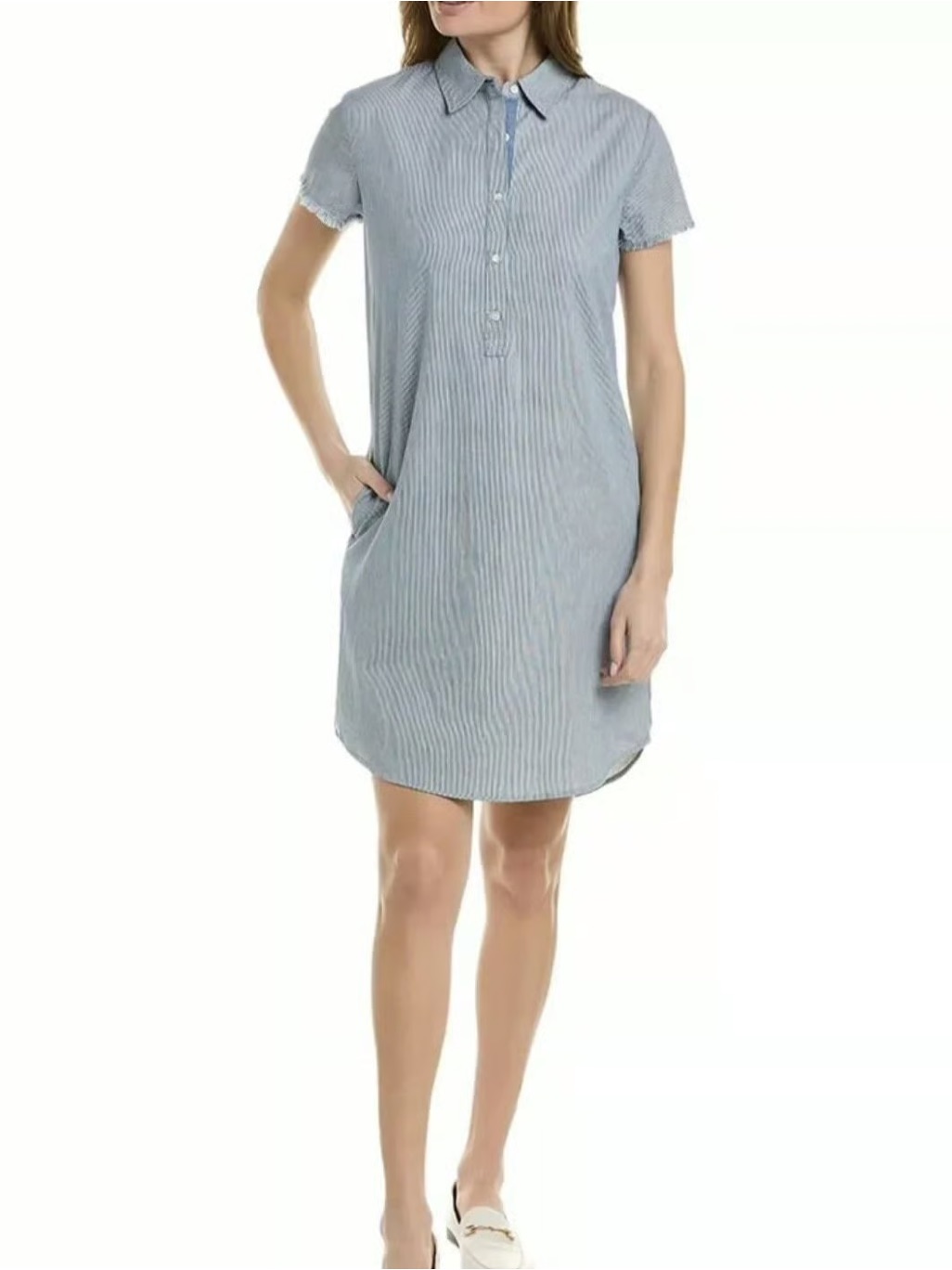 J.Mclaughlin Striped Polo Shirt Dress In Light Blue And White